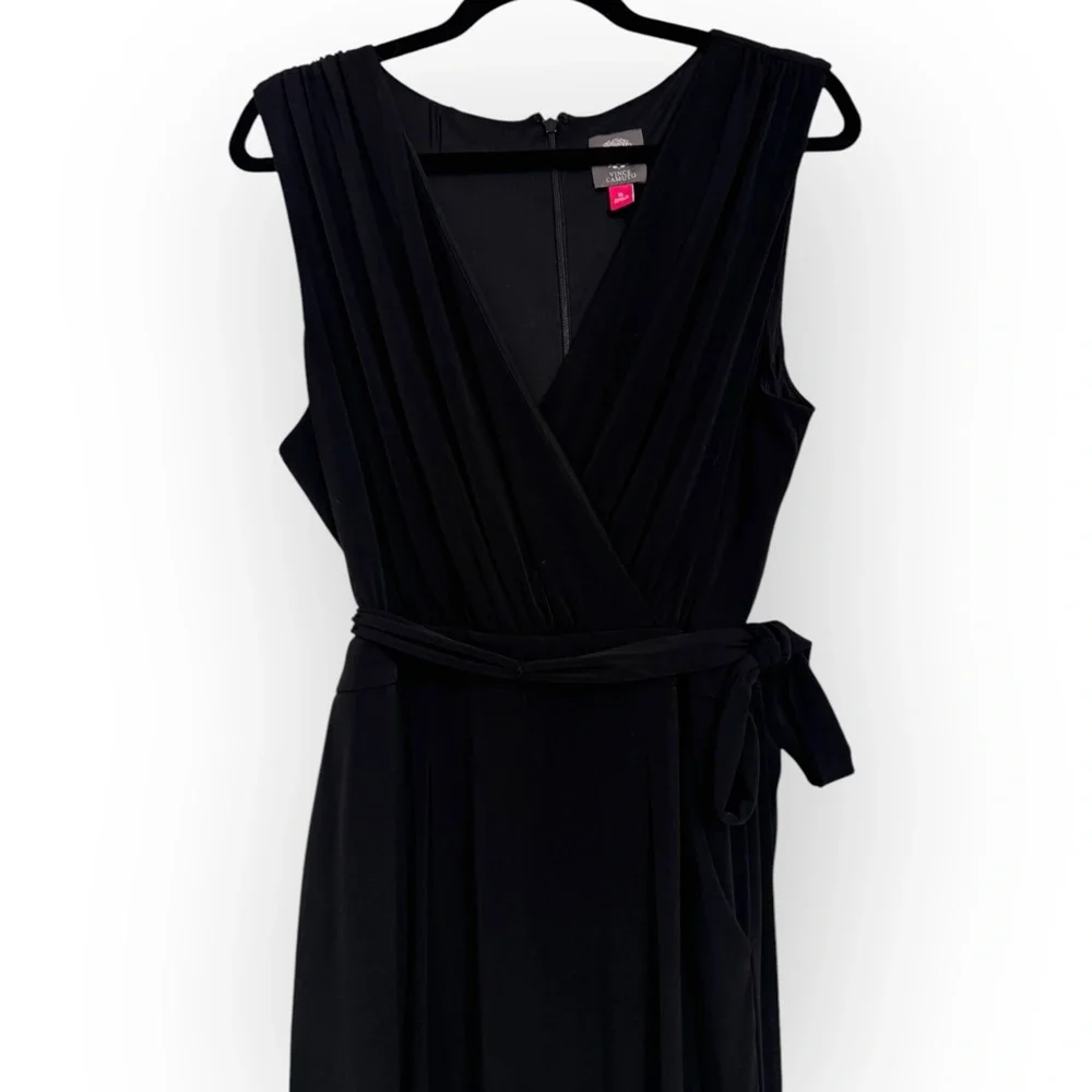 VINCE CAMUTO Faux Wrap Wide-Leg Jersey Jumpsuit, XL, Black - Picture 3 of 16